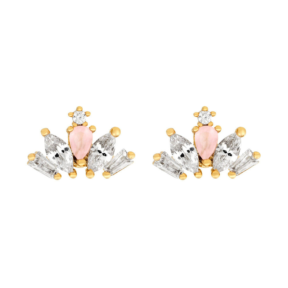 14K Gold Plated Zirconia Stud Earrings with 925 Sterling Silver Opal Helix Design