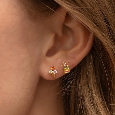 14K Gold Plated Zirconia Stud Earrings with 925 Sterling Silver Opal Helix Design