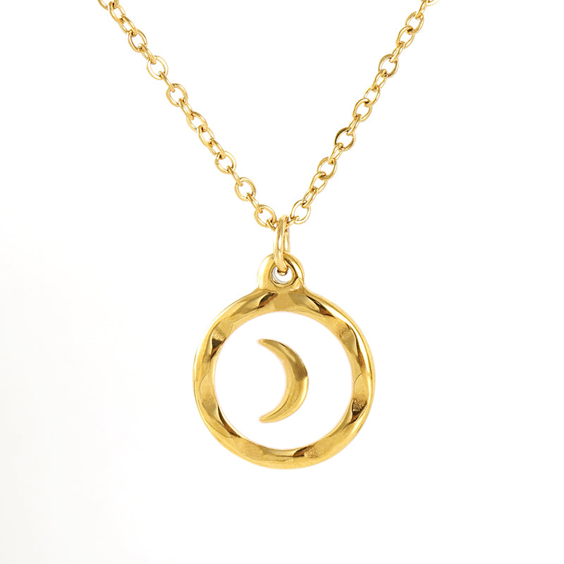 Wholesale Hip-Hop Commute Cool Style Moon Stainless Steel 18K Gold Plated Pendant Necklace