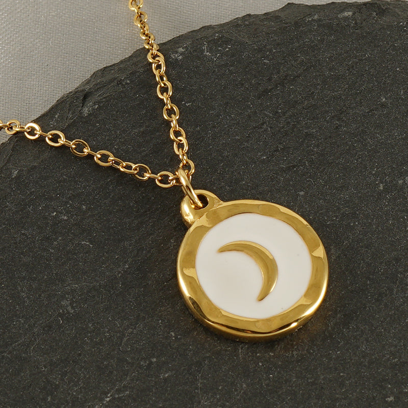 18K Gold Plated Stainless Steel Moon Pendant Necklace - Trendy Minimalist Design