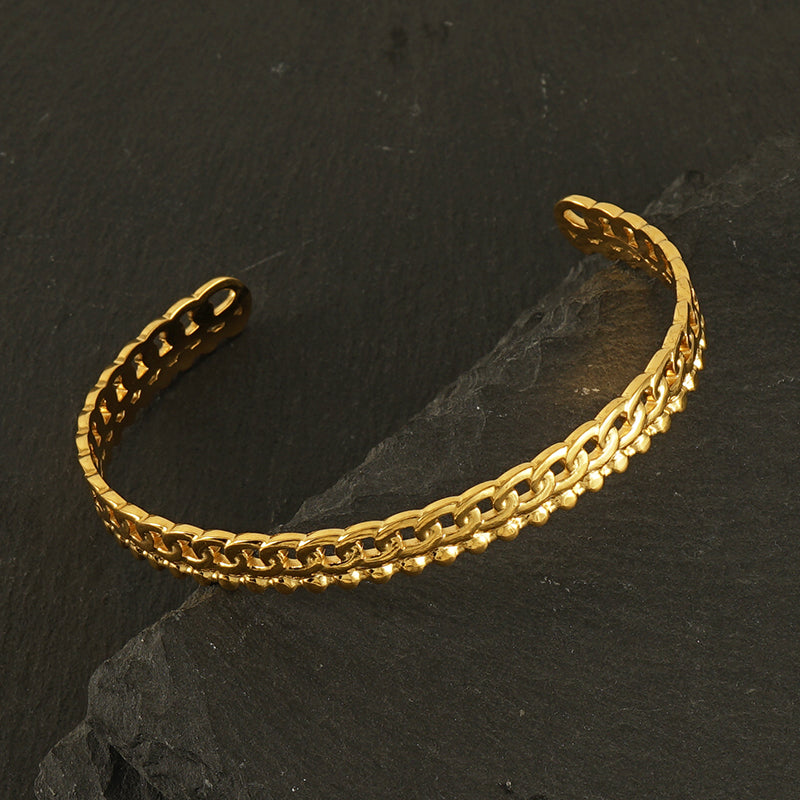 INS Style 18K Gold Plated Stainless Steel Snake Cross Bangle - French Vintage Design