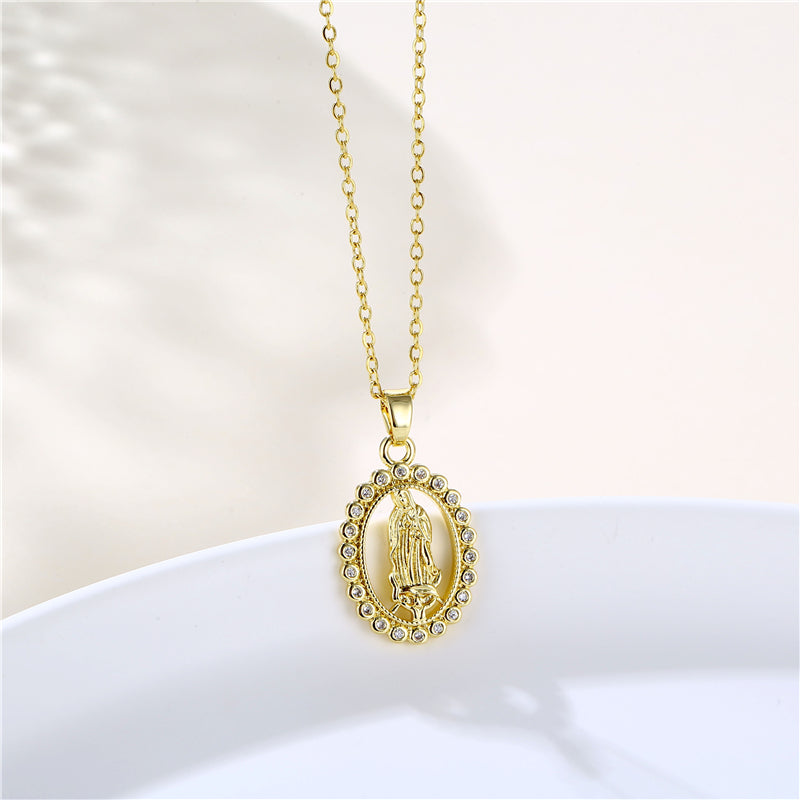 INS Style 18K Gold Plated Zircon Virgin Mary Pendant Necklace