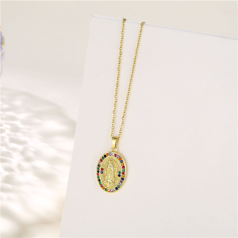 Wholesale INS Style Human Faith Stainless Steel Titanium Steel 18K Gold Plated Gold Plated Zircon Pendant Necklace