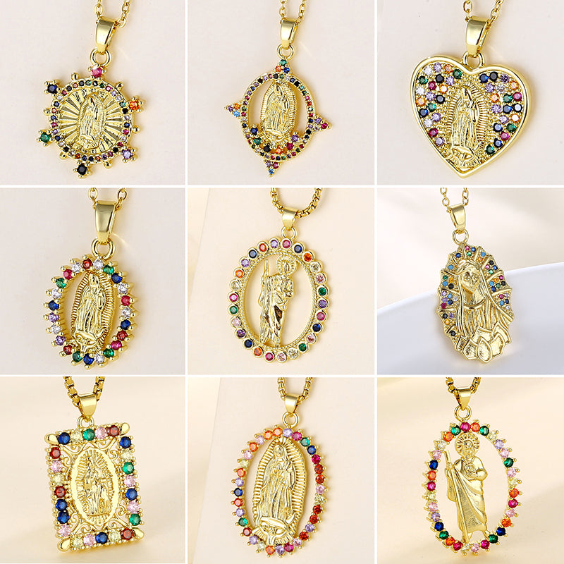 INS Style 18K Gold Plated Zircon Virgin Mary Pendant Necklace