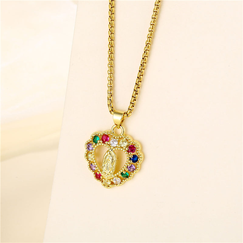 Wholesale INS Style Human Faith Stainless Steel Titanium Steel 18K Gold Plated Gold Plated Zircon Pendant Necklace