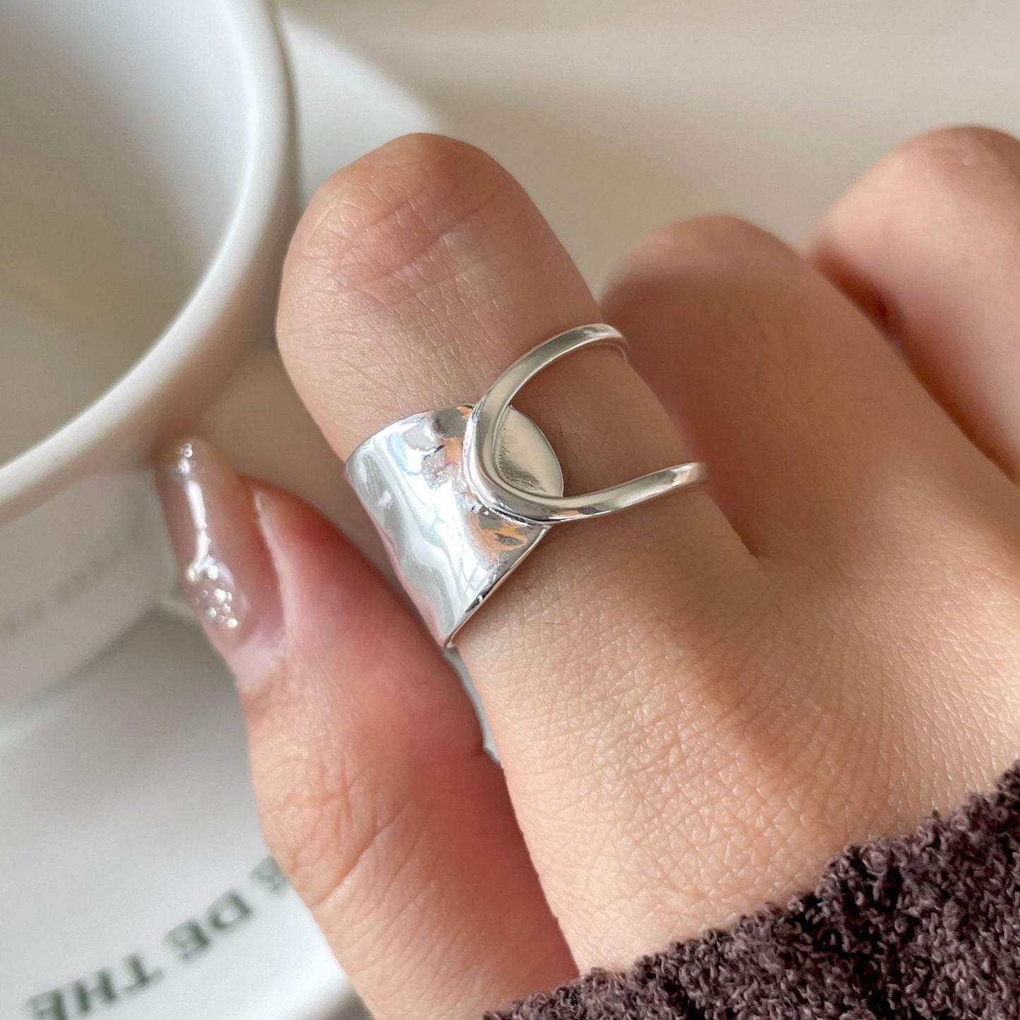 INS Style Irregular Sterling Silver Open Band Ring - Fashion Statement Piece