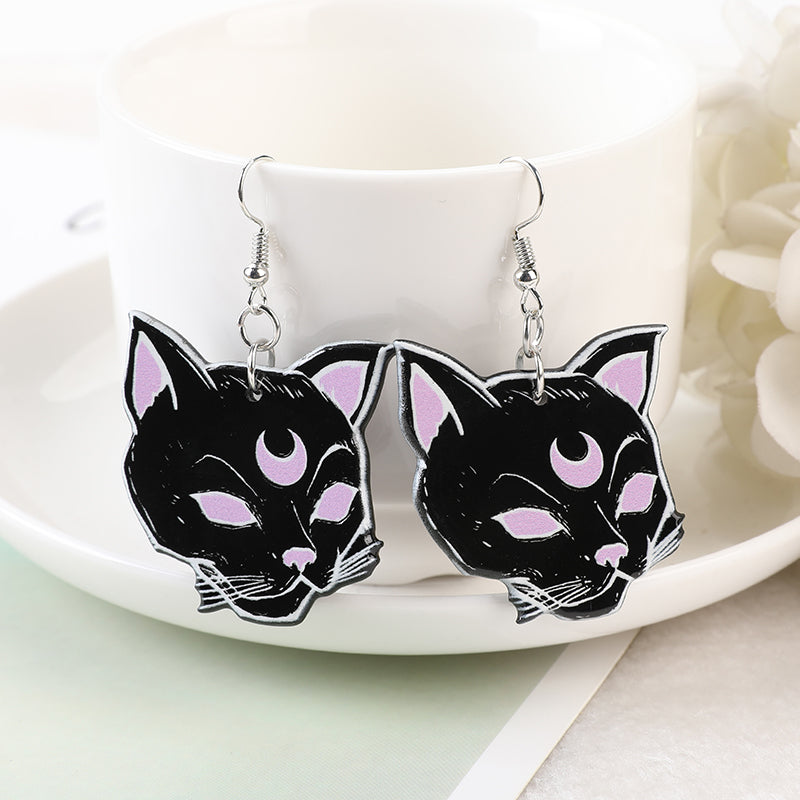 Acrylic Halloween Bat Skull Cat Resin Pendant Earrings Necklace Accessories