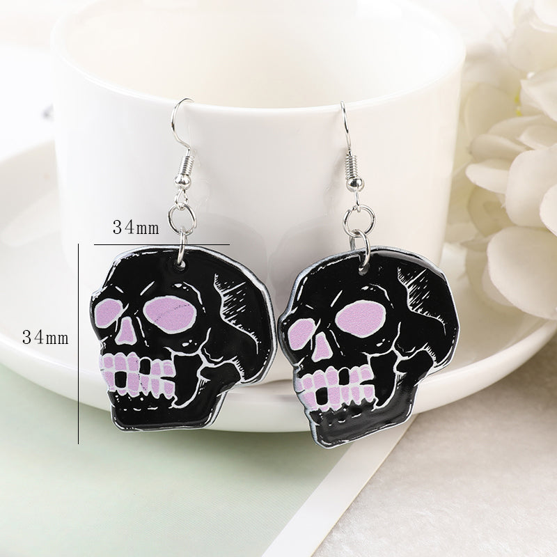 Acrylic Halloween Bat Skull Cat Resin Pendant Earrings Necklace Accessories