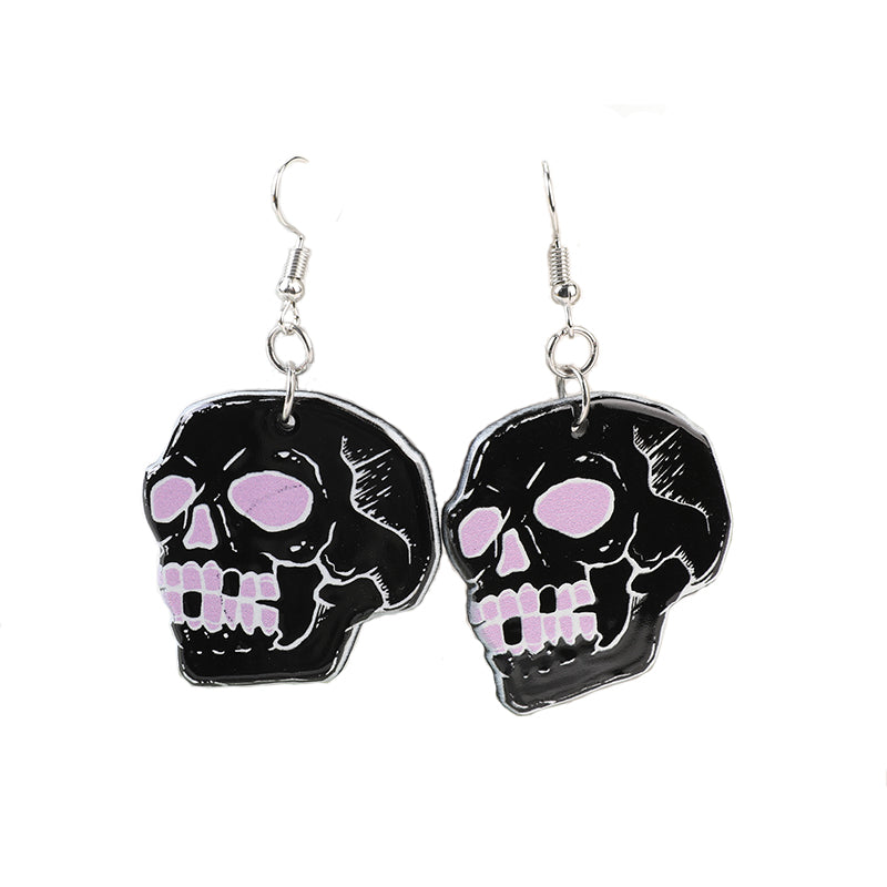 Acrylic Halloween Bat Skull Cat Resin Pendant Earrings Necklace Accessories