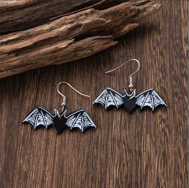 Acrylic Halloween Bat Skull Cat Resin Pendant Earrings Necklace Accessories