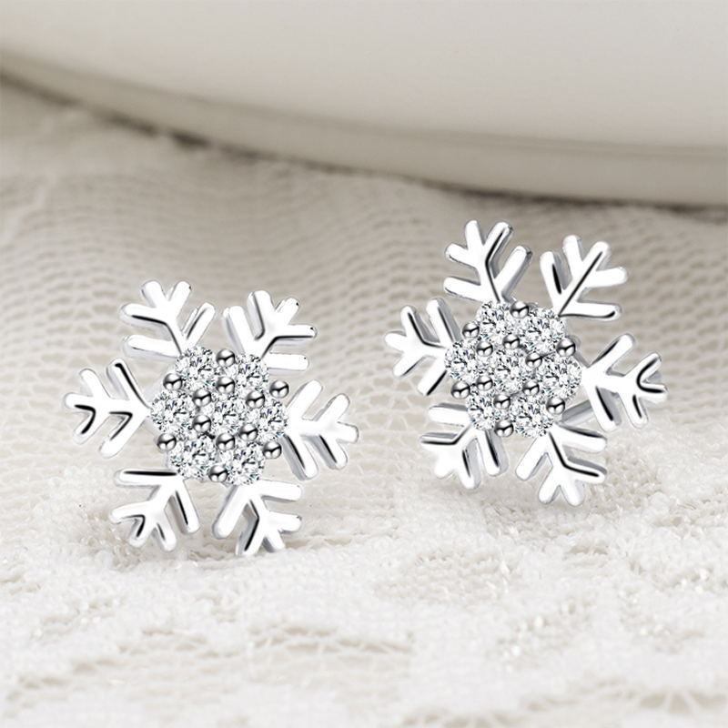 Simple Snowflake Zircon Stud Earrings for Women