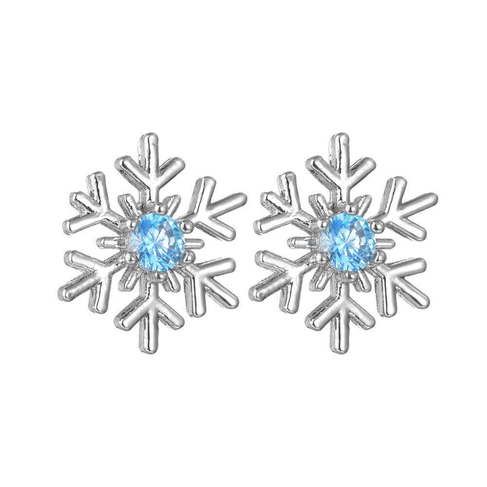 Simple Snowflake Zircon Stud Earrings for Women