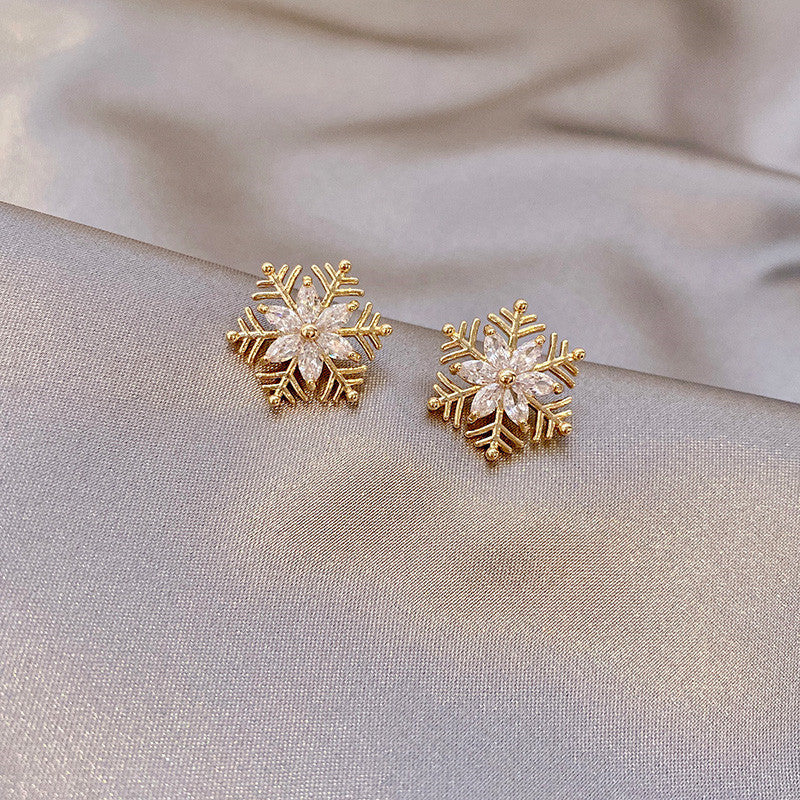 Simple Snowflake Zircon Stud Earrings for Women