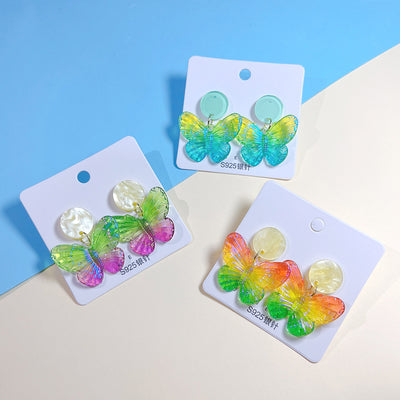 Sweet Heart Butterfly Acrylic Drop Earrings with Colorful Resin Accents