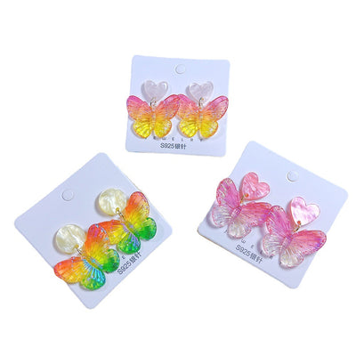 Sweet Heart Butterfly Acrylic Drop Earrings with Colorful Resin Accents