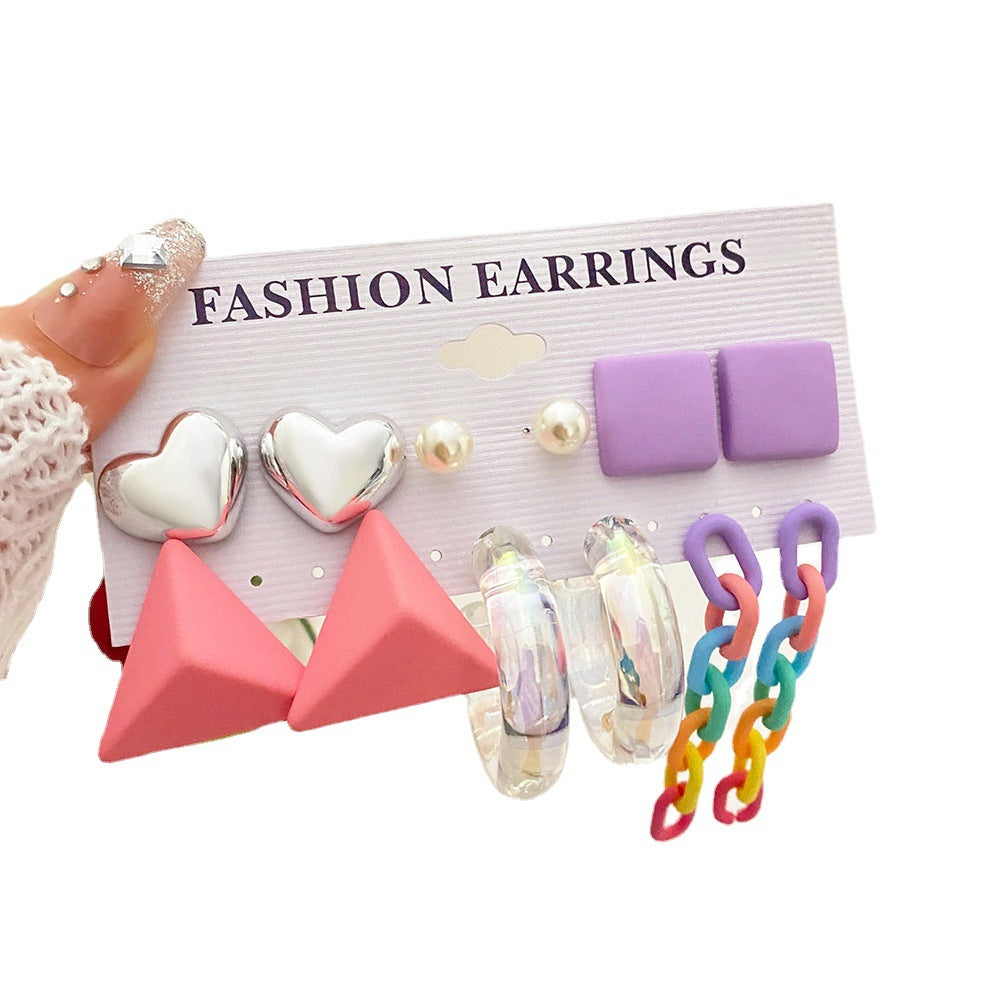 INS Style Cartoon Bear & Heart Shape Alloy Earrings Set - Valentine's Edition Statement Jewelry