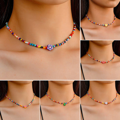 Bohemian Color Flower Rice Bead Necklace