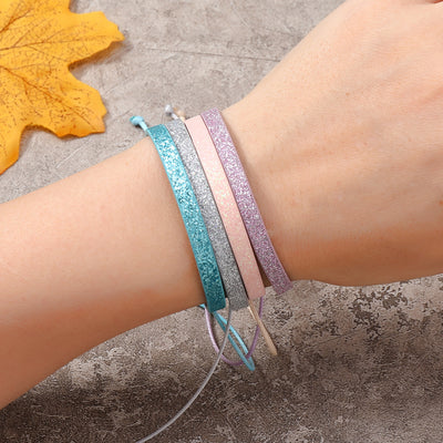 Wholesale Jewelry Bohemian Solid Color Pu Leather Rope Sequins Handmade Bracelets