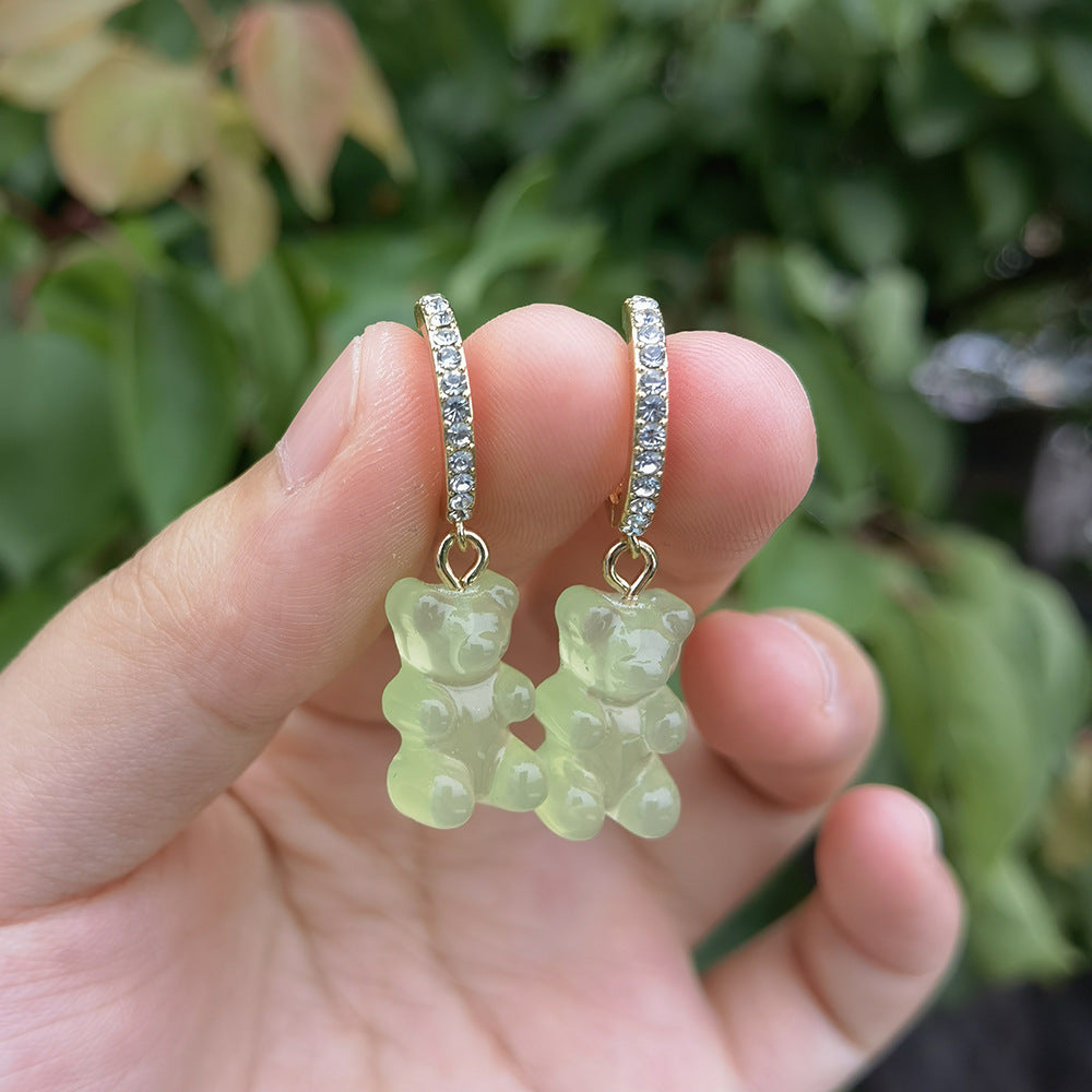 Candy Color Bear Gummy Pendant Earrings