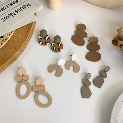 Coffee Color Soft Pottery Geometric Pendant Earrings
