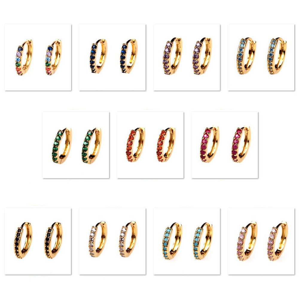 Rainbow Colorful Zircon Hoop Earrings 18k Gold Plated Copper