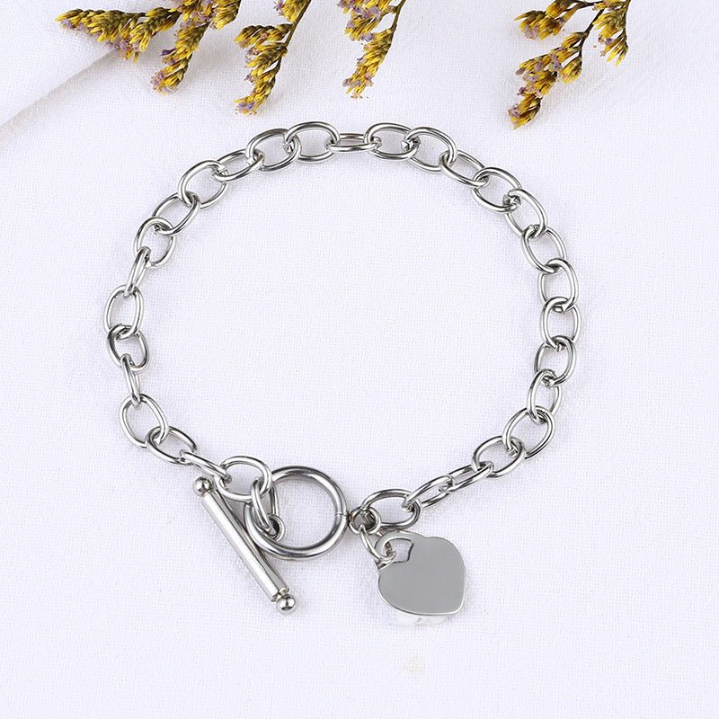 Heart-shaped Pendant OT Buckle Stainless Steel Bracelet