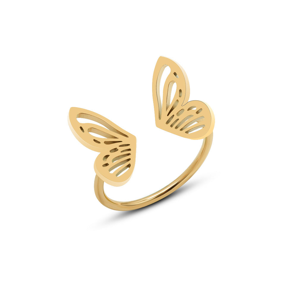 Hollow Butterfly Adjustable Titanium Steel Ring 18k Gold Finish