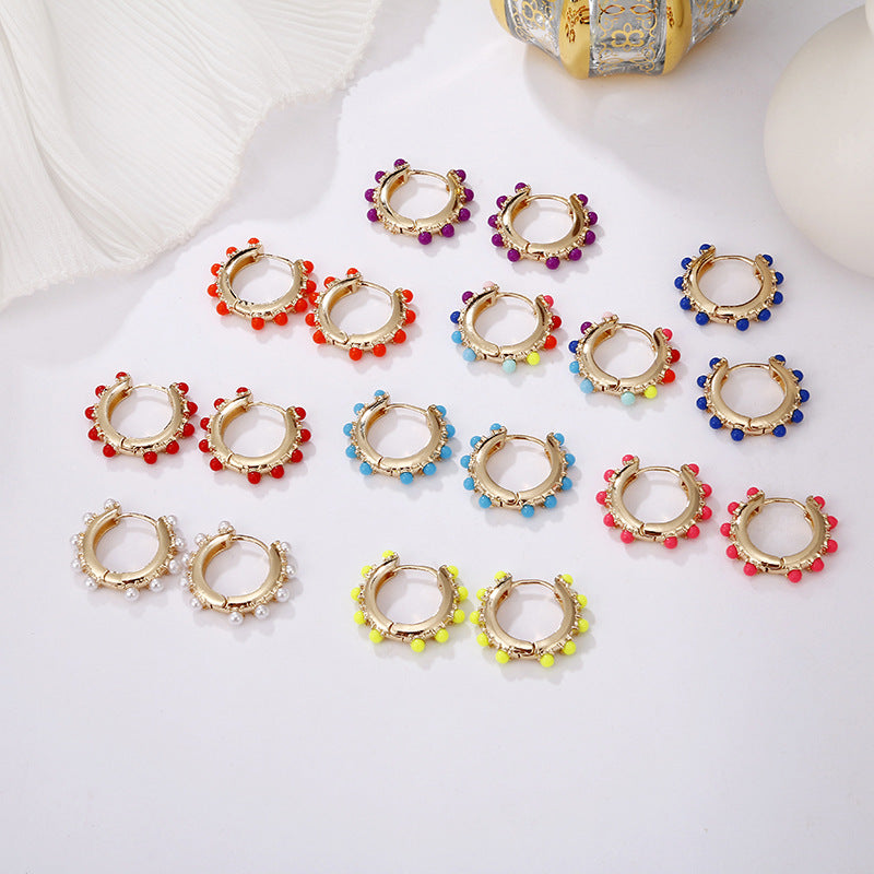 Colorful Round Pearl Acrylic Hoop Earrings for Women