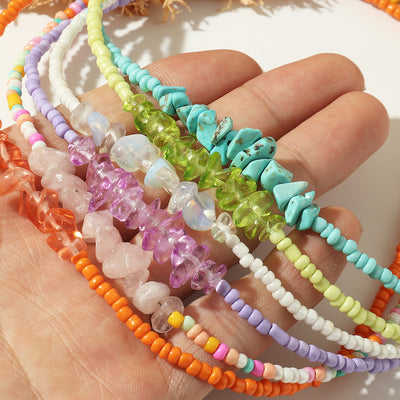 Irregular Crystal Gravel Color Rice Bead Necklace
