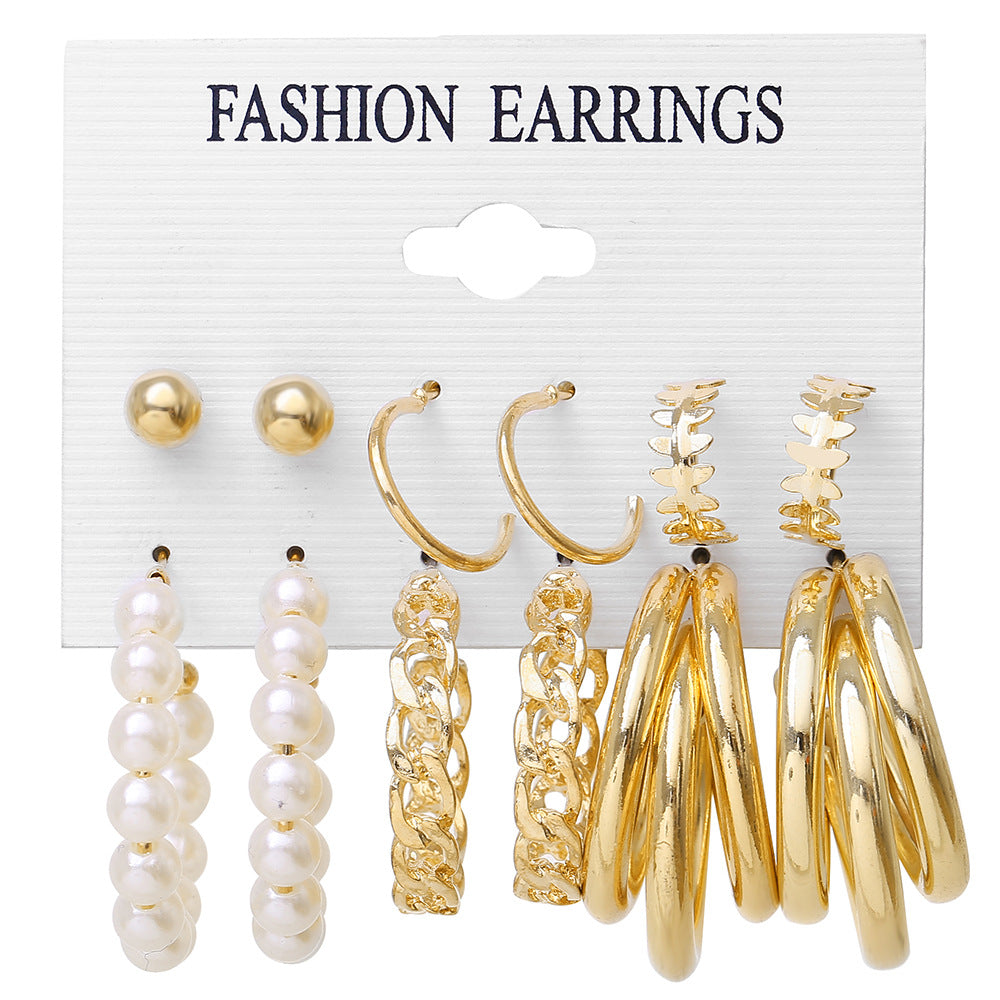 Wholesale Geometric Metal Acrylic Tassel Earrings 6-Piece Set