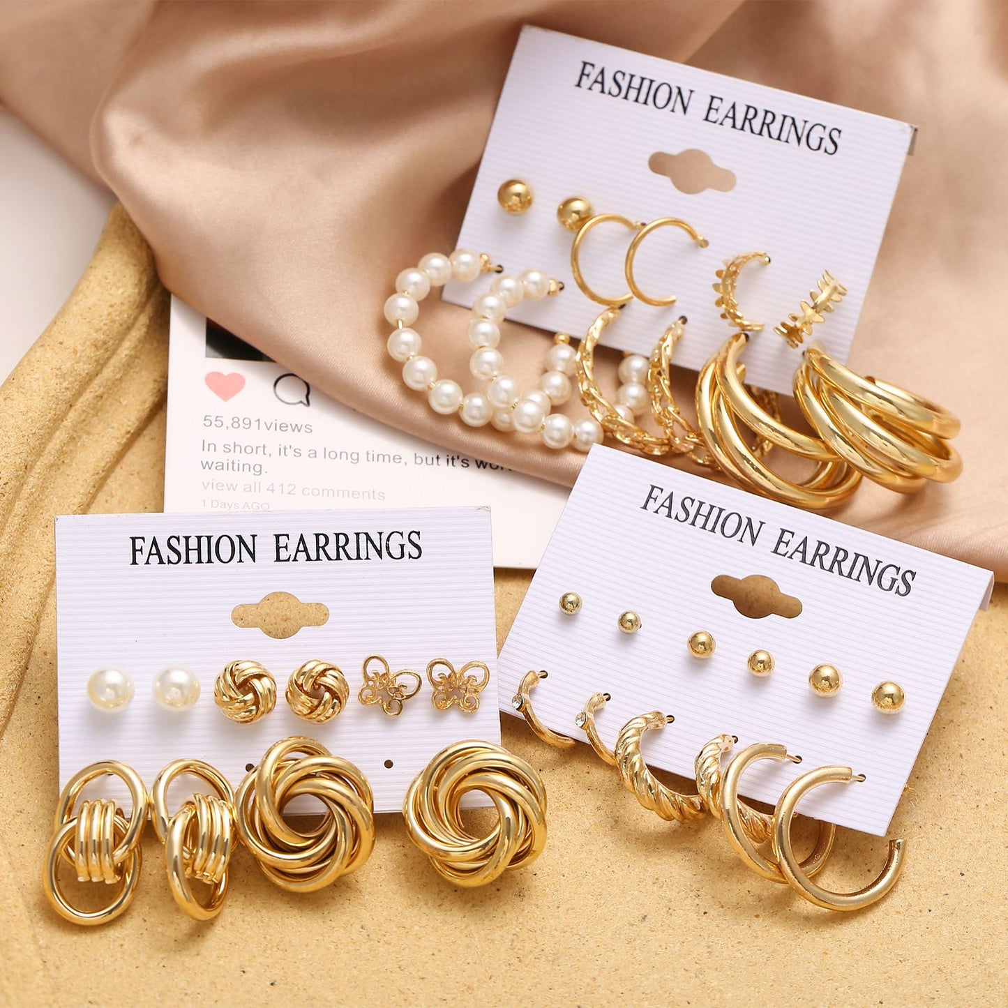 Wholesale Geometric Metal Acrylic Tassel Earrings 6-Piece Set