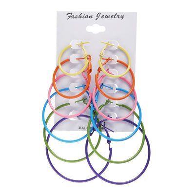 Multicolor C-shaped Earrings 6-piece Set