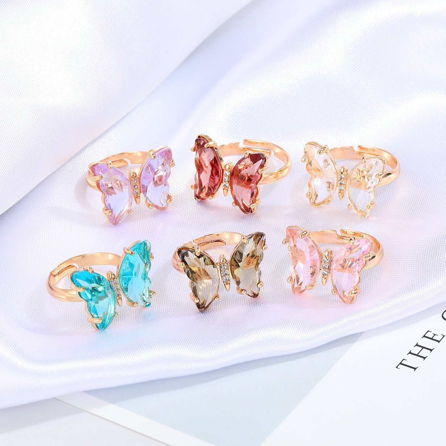 Vintage Adjustable Multicolor Butterfly Ring for Women