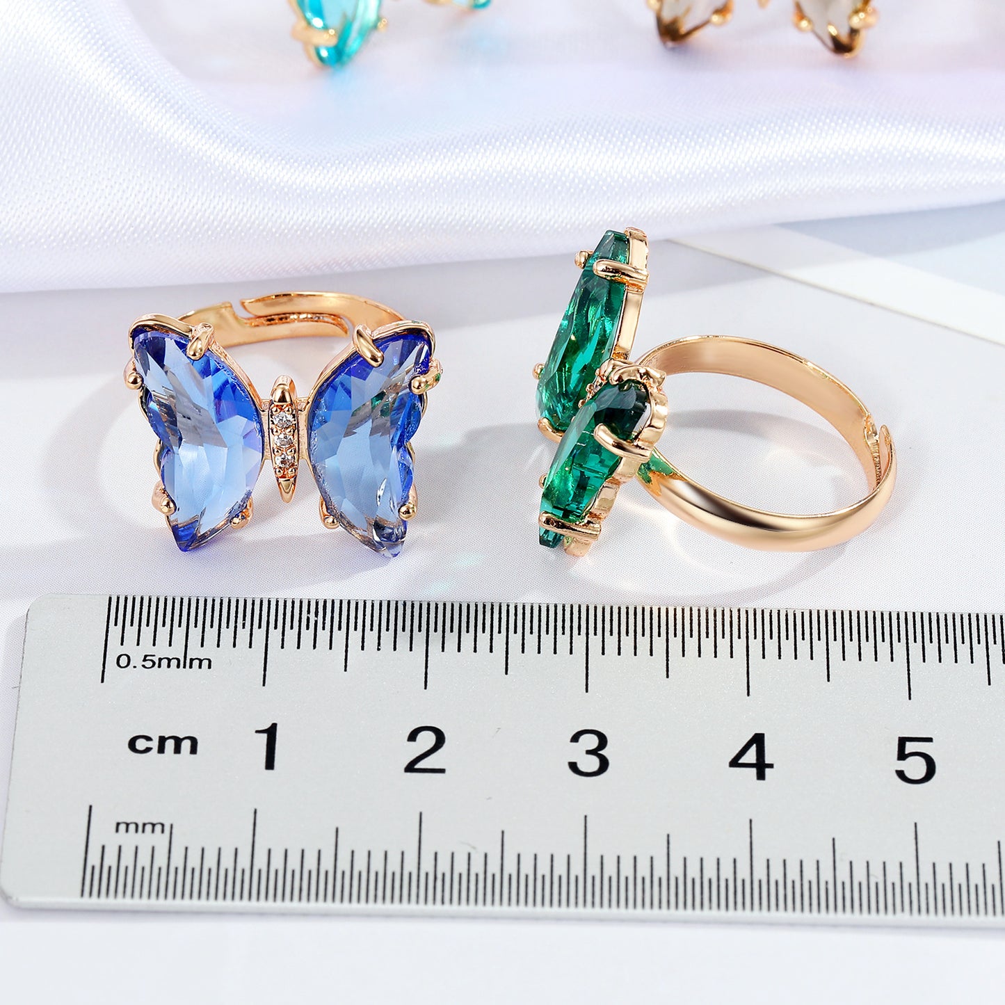 Vintage Adjustable Multicolor Butterfly Ring for Women