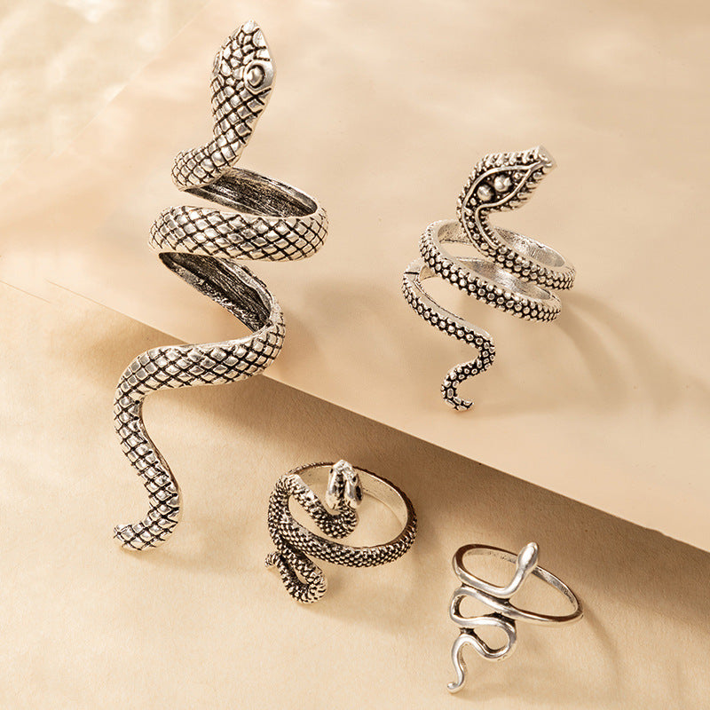 Retro Snake-shaped 4-piece Ring