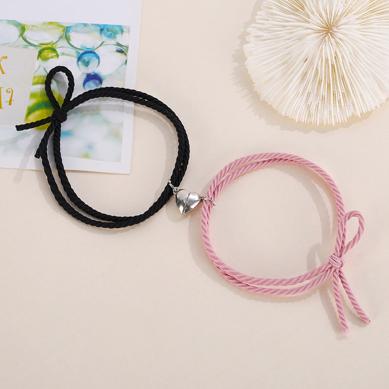 Rubber Band Rope Heart-shaped Magnet Attracts Bracelet A Pair Of Set