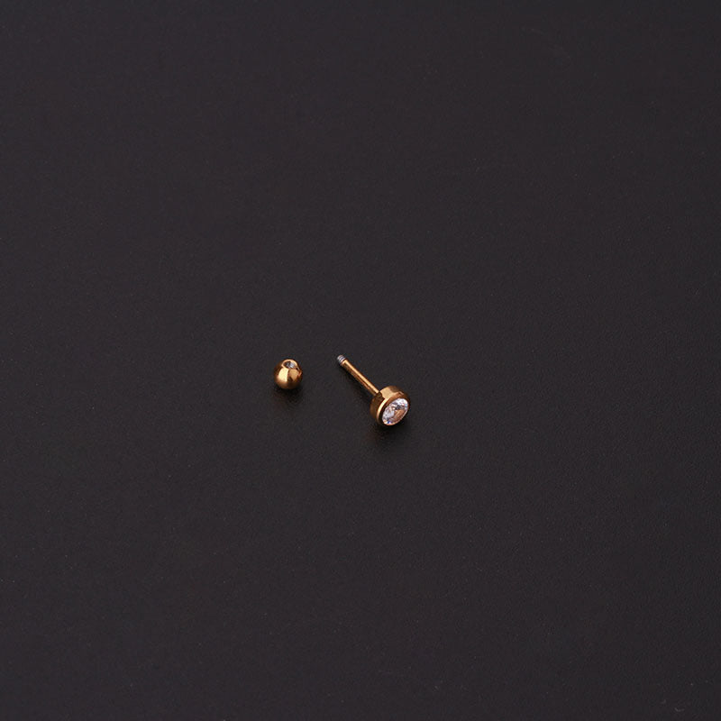 Screw Ball Shape Inlaid Zircon Stainless Steel Earrings