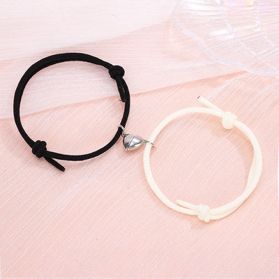 Simple Alloy Heart Magnet Attracting Bracelet Set