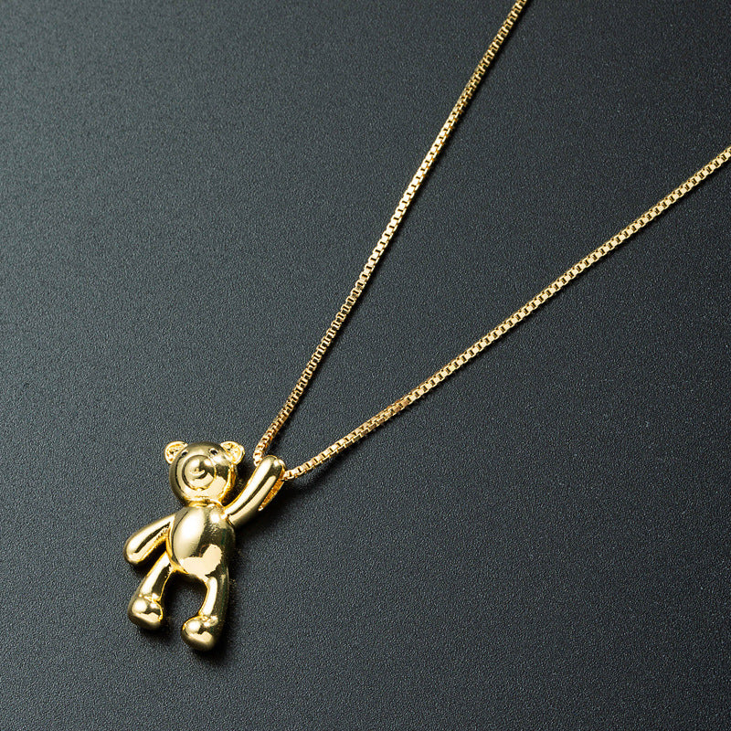 Simple Bear Pendant Copper Necklace