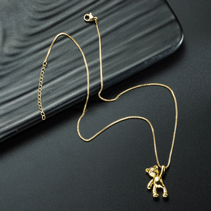 Simple Bear Pendant Copper Necklace