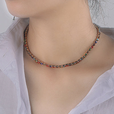 Simple Color Rhinestone Stacking Necklace