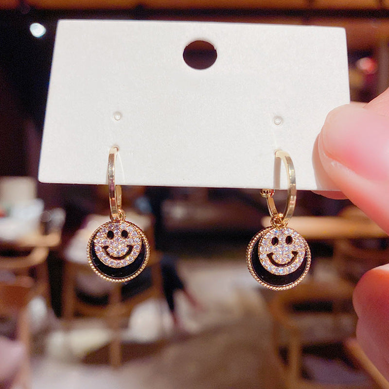 Simple Smiley Face Micro-inlaid Diamond Earrings