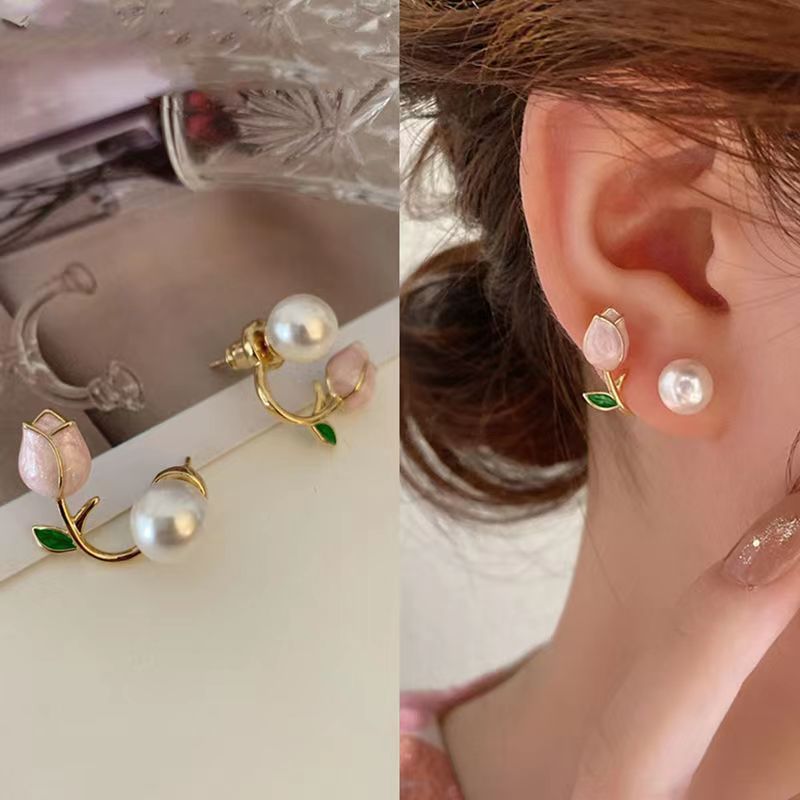 Sweet Heart Flower Bow Knot Pearl Drop Earrings with S925 Silver Studs