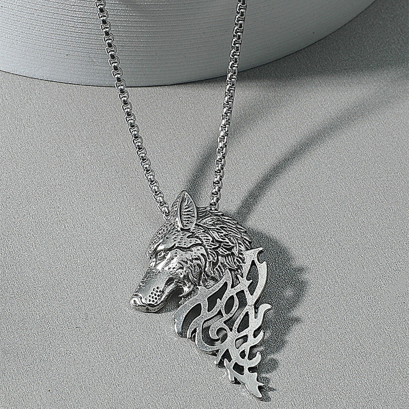 Wolf Head Pendant Titanium Steel Necklace - Vintage Style Men's Animal Pendant Hip Hop Fashion Accessory