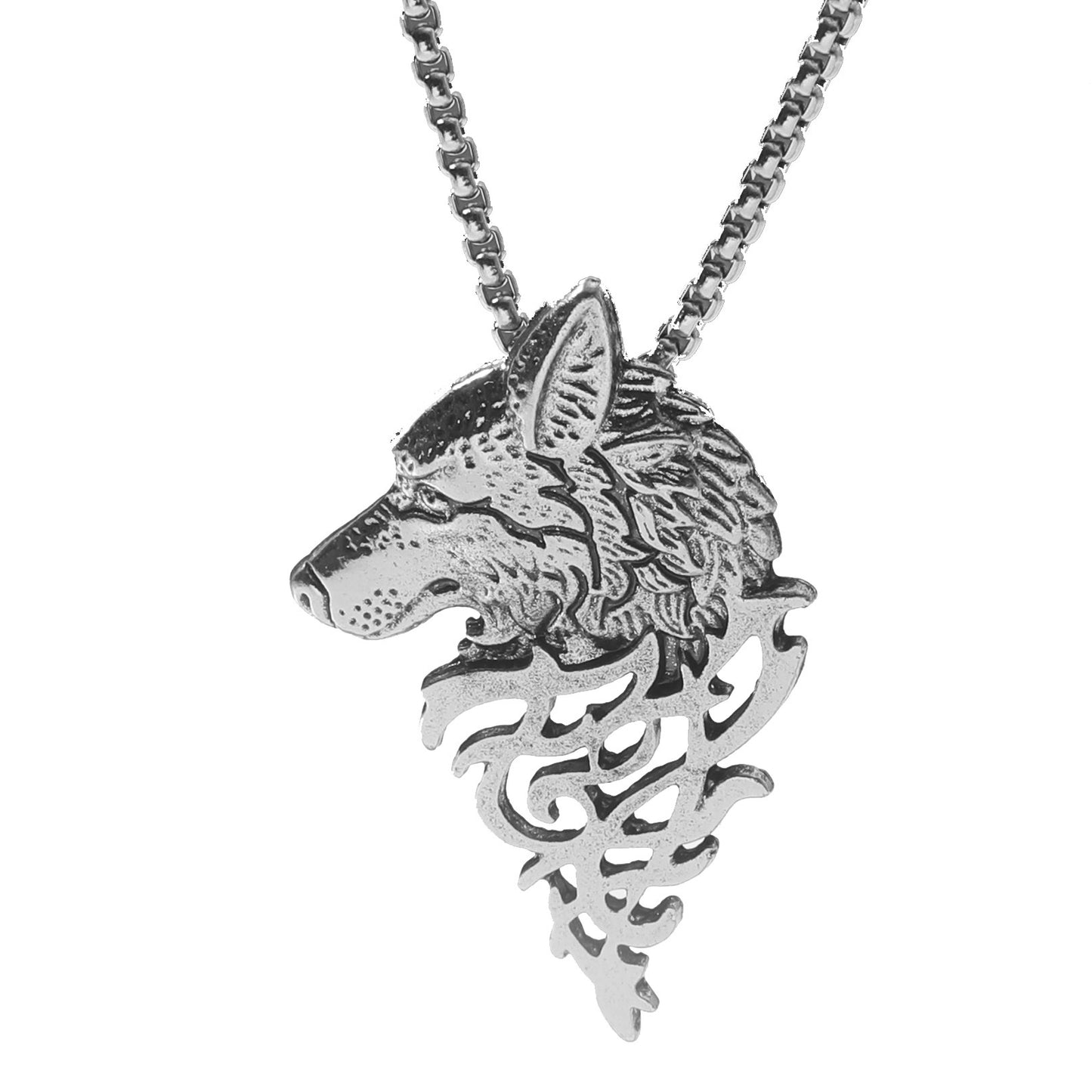 Wolf Head Pendant Titanium Steel Necklace - Vintage Style Men's Animal Pendant Hip Hop Fashion Accessory