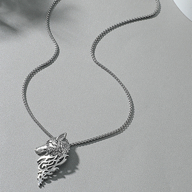 Wolf Head Pendant Titanium Steel Necklace - Vintage Style Men's Animal Pendant Hip Hop Fashion Accessory