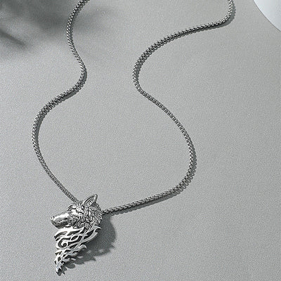 Wolf Head Pendant Titanium Steel Necklace - Vintage Style Men's Animal Pendant Hip Hop Fashion Accessory