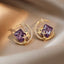 Korean Moon Star Alloy Diamond Gem Earrings with Amethyst Star and Moon Design
