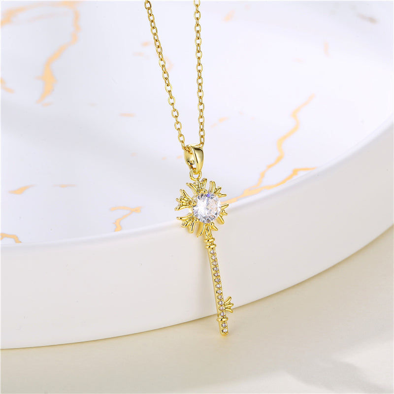 Wholesale Korean Style Heart Shape Eye Flower Stainless Steel Titanium Steel 18K Gold Plated Gold Plated Zircon Pendant Necklace