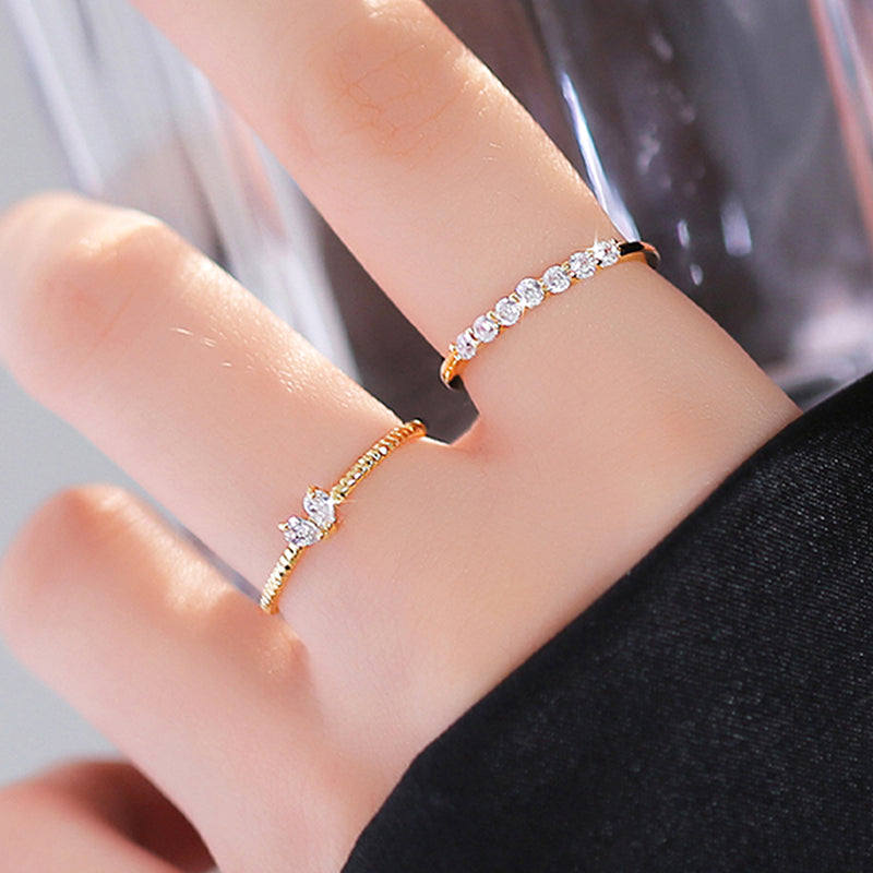 Korean Style Zircon Heart Double Layer Stainless Steel Open Ring - 2023 Summer Collection